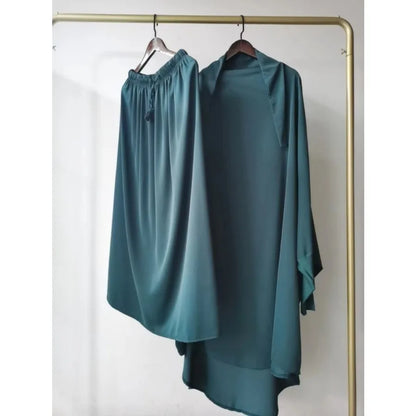 Muslimske Kvinner Lang Khimar + Skjørt 2-delers Sett Bønneklær eller Salat Ramadan. Dubai arabisk Hijab"