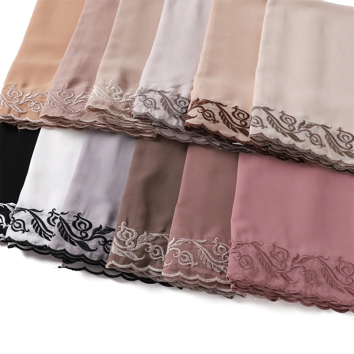 Embroidery Lace Chiffon Hijabs for women Vine Heavy Pearl Industry Edge Long Scarf Light Scarf Headscarf Shawl Turban Ramadan