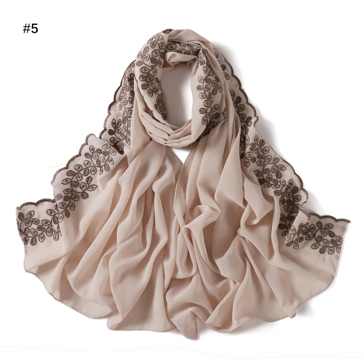 Embroidery Lace Chiffon Hijabs for women Vine Heavy Pearl Industry Edge Long Scarf Light Scarf Headscarf Shawl Turban Ramadan