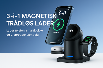 3-i-1 Magnetisk Trådløs Lader – Hurtiglading for Mobil, Smartklokke og Ørepropper