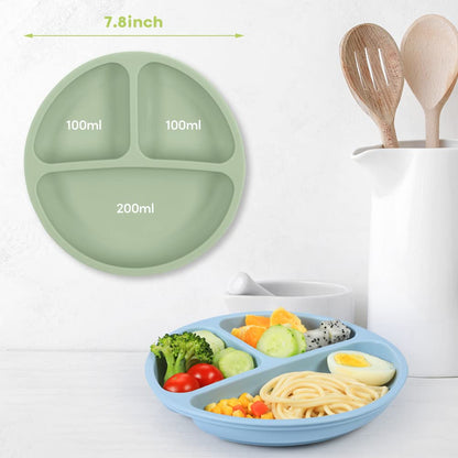 100% Silicone Suction Plates For Babies & Toddlers - Stay Put Divided Design, Microwave & Dishwasher Safe!