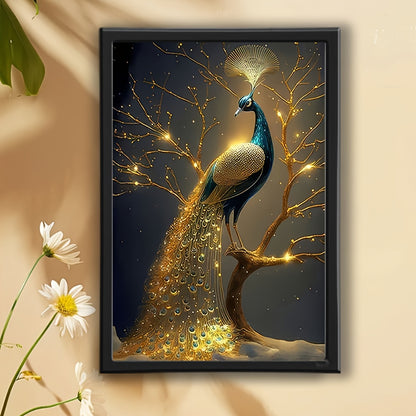 1pc Framed Peacock Canvas Art Print - Elegant Contemporary Wall Decor with Wood/Polyethylene Frame, Vibrant Blue & Golden Design for Home, Office, Bar, Cafe, or Outdoor Spaces - Perfect Gift for Easter, Mother's Day, Graduati