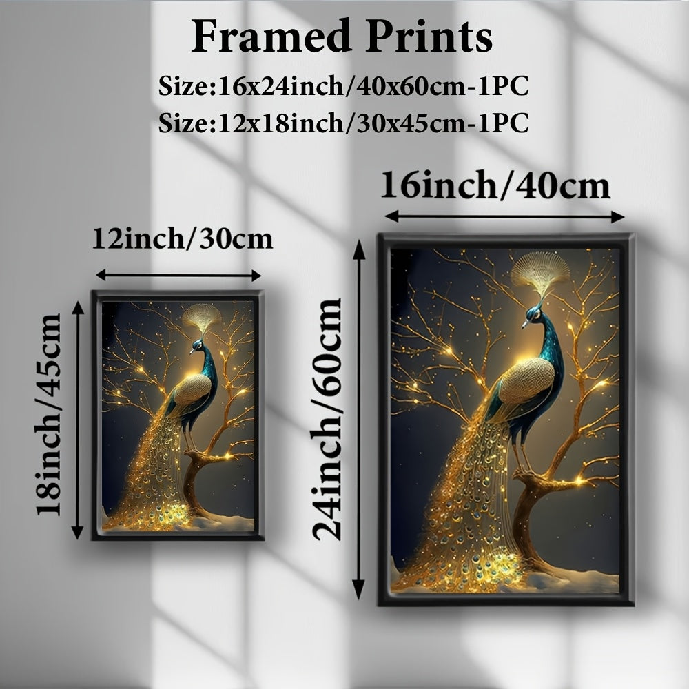 1pc Framed Peacock Canvas Art Print - Elegant Contemporary Wall Decor with Wood/Polyethylene Frame, Vibrant Blue & Golden Design for Home, Office, Bar, Cafe, or Outdoor Spaces - Perfect Gift for Easter, Mother's Day, Graduati