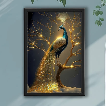 1pc Framed Peacock Canvas Art Print - Elegant Contemporary Wall Decor with Wood/Polyethylene Frame, Vibrant Blue & Golden Design for Home, Office, Bar, Cafe, or Outdoor Spaces - Perfect Gift for Easter, Mother's Day, Graduati