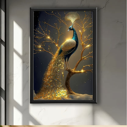 1pc Framed Peacock Canvas Art Print - Elegant Contemporary Wall Decor with Wood/Polyethylene Frame, Vibrant Blue & Golden Design for Home, Office, Bar, Cafe, or Outdoor Spaces - Perfect Gift for Easter, Mother's Day, Graduati