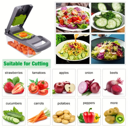 A 16pcs Multifunctional Kitchen Tool Set, Including a Manual Vegetable Chopper, Fruit Slicer, Food Grater, Onion Chopper, And Potato Masher, Comes with Containers, Making It Perfect for Barbecues And Outdoor Cooking.