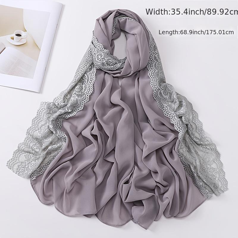 Elegant Pearl Chiffon Lace-Trimmed Women's Hijab Scarf - Breathable, Non-Stretch Polyester in Solid Colors | Perfect for Outdoor Events & Ramadan
