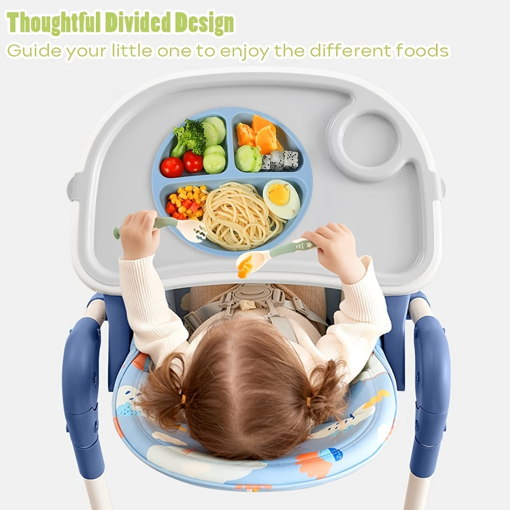 100% Silicone Suction Plates For Babies & Toddlers - Stay Put Divided Design, Microwave & Dishwasher Safe!